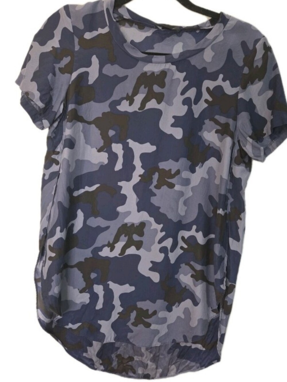 Acrobat Blue Camo Silk Shirt Size Small Sleepwear Pajama Top Short Sleeve